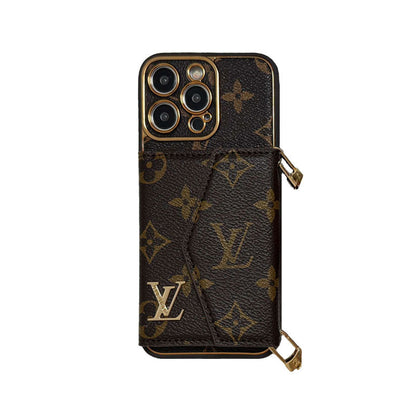Advanced leather iPhone Case With Wallet And Strap Brown - Iphonecasehouse