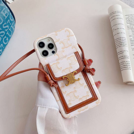 White Celine iPhone Case With Card Holder -LH240109 - Iphonecasehouse