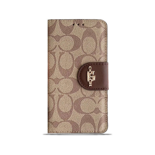 Coach iPhone Case Leather Flip Case with Card Holder Brown-PTK241622 - Iphonecasehouse