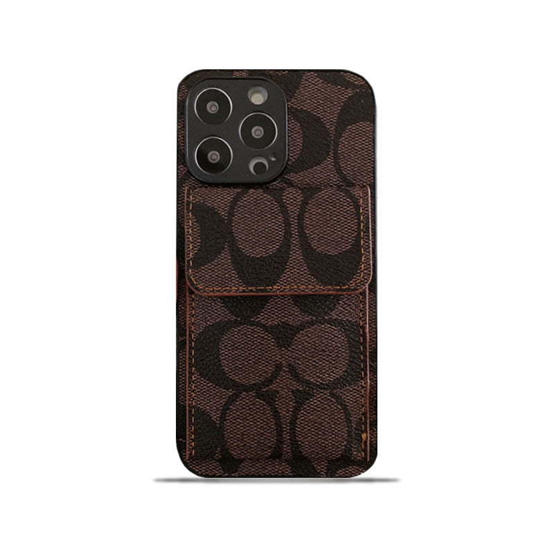 Coach iPhone Case With Wallet Dark Brown-HP240513 - Iphonecasehouse