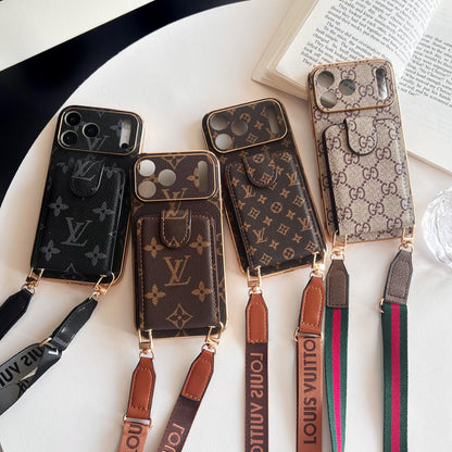 Advanced leather iPhone Case Luxury With Card Wallet And Strap