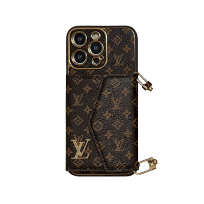 Advanced leather iPhone Case With Wallet And Strap Brown - Iphonecasehouse