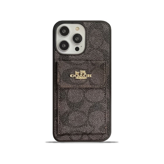 Coach iPhone Case With Card Holder Wallet Dark Brown -SZK240425 - Iphonecasehouse