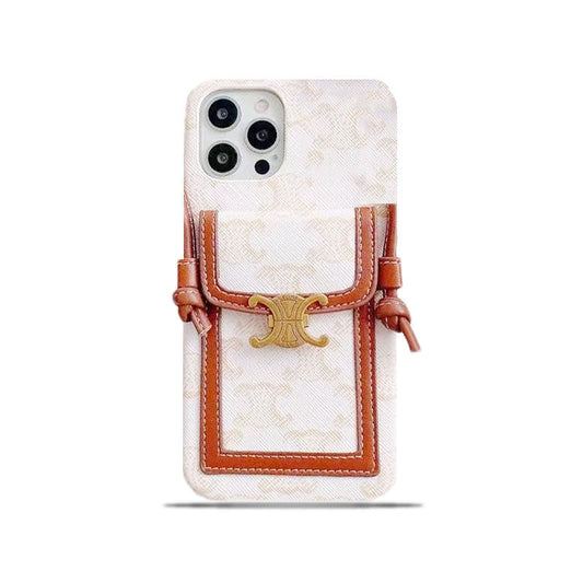 White Celine iPhone Case With Card Holder -LH240109 - Iphonecasehouse
