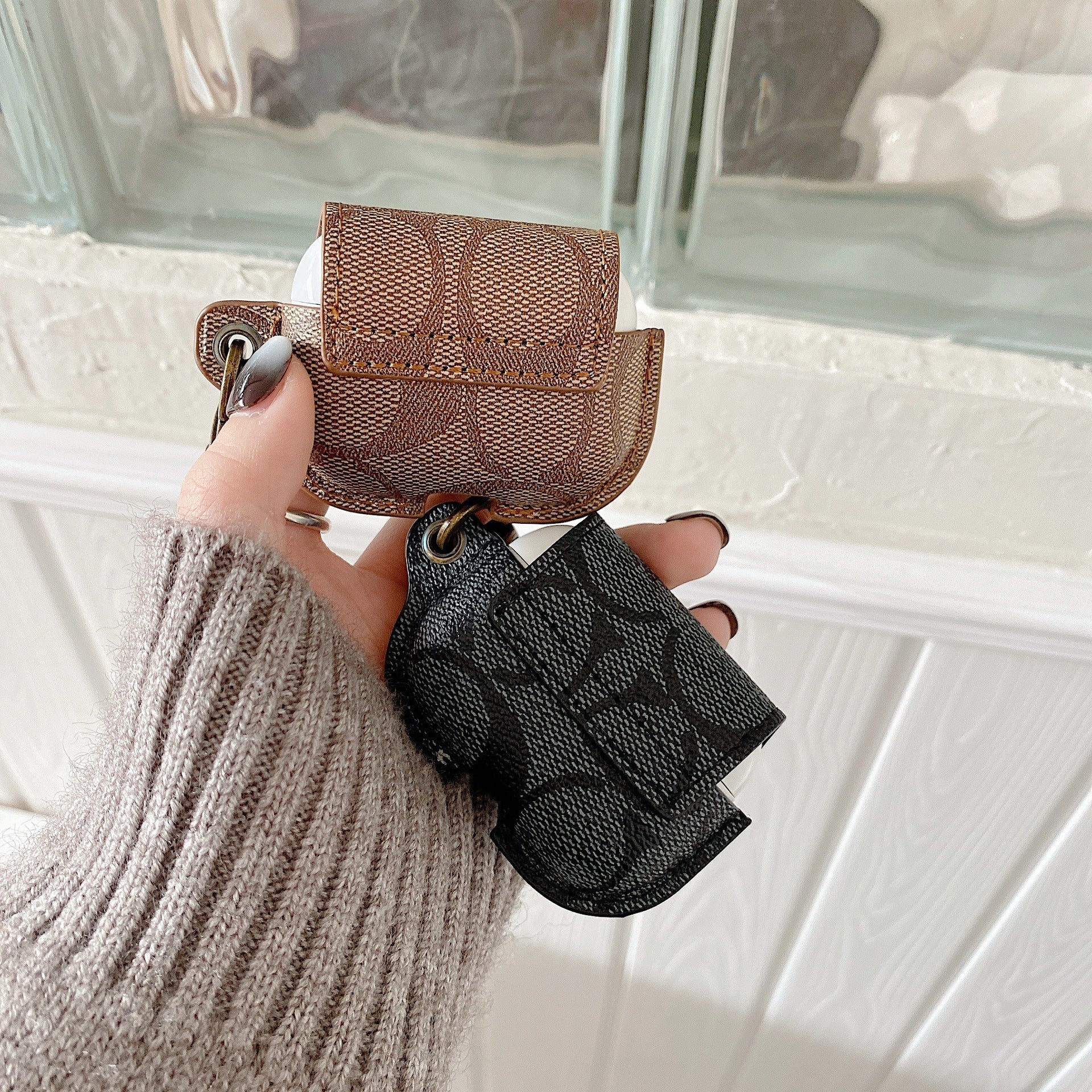Leather Coach AirPods Case Brown-CC231215 - Iphonecasehouse