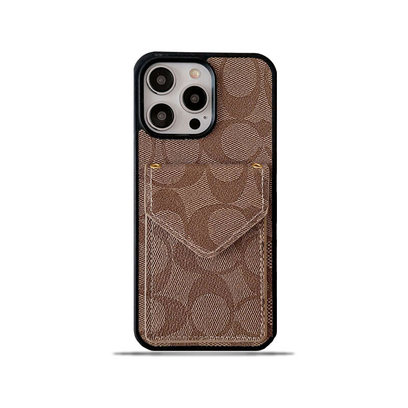 Coach iPhone Case With Card Holder And Strap Light Brown -SJ240513 - Iphonecasehouse