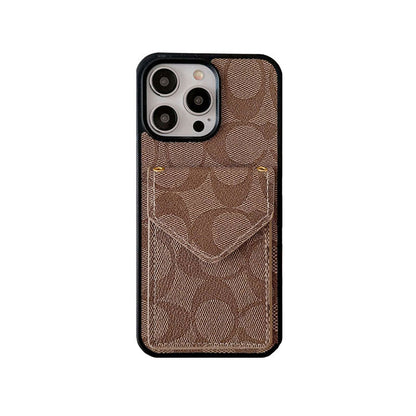 Coach iPhone Case With Card Holder And Strap Dark Brown -SJ240513 - Iphonecasehouse