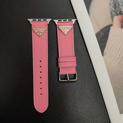 Double Triangle Monogram Label Leather Apple Watch Band - Iphonecasehouse