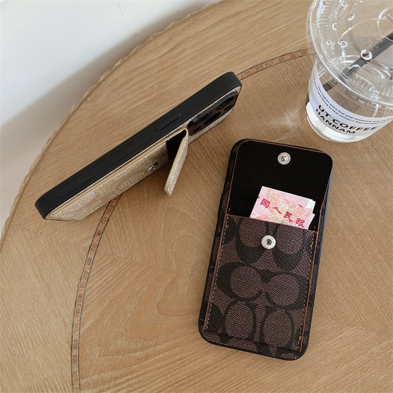 Coach iPhone Case With Wallet Dark Brown-HP240513 - Iphonecasehouse
