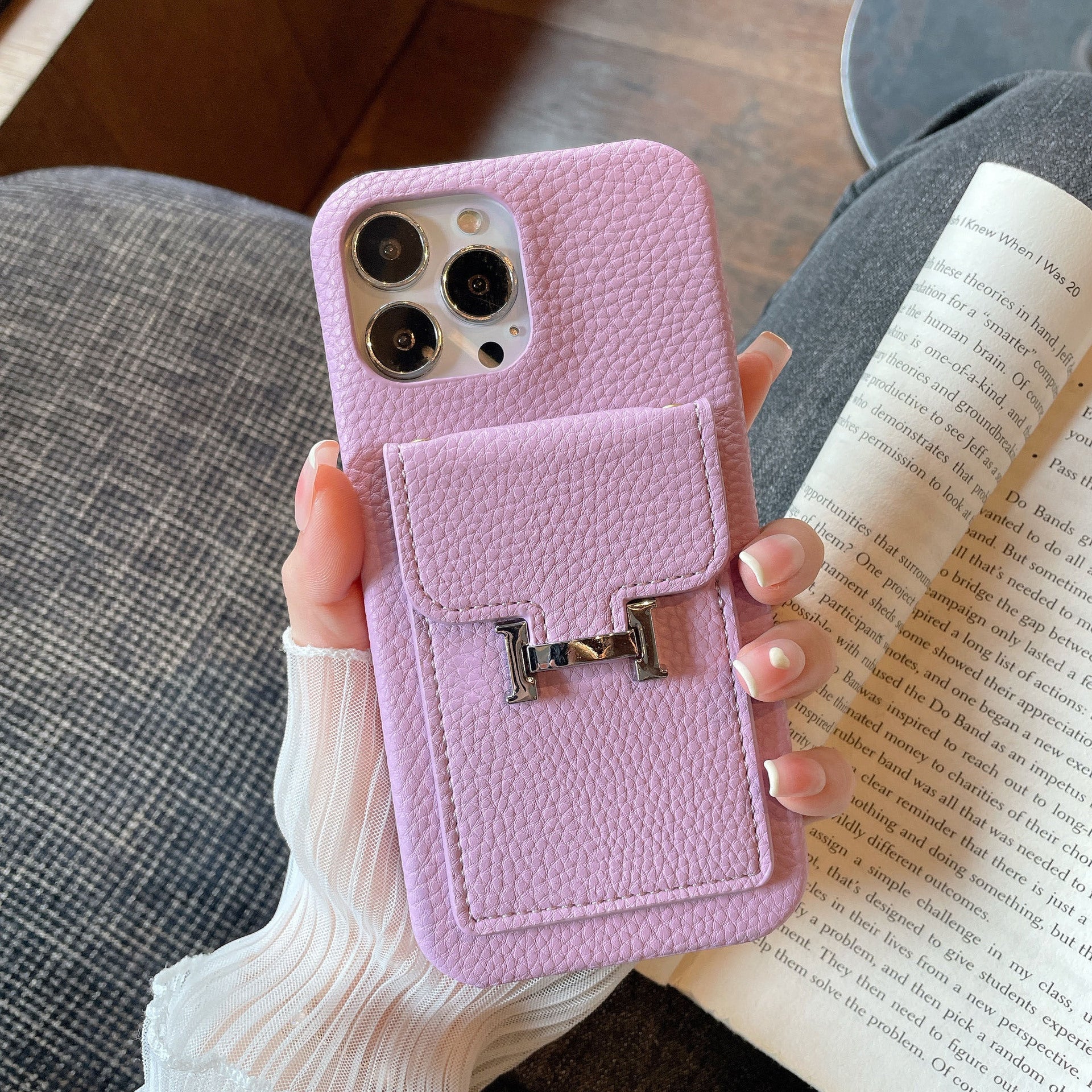 H Card Holder Leather iPhone Case - Iphonecasehouse
