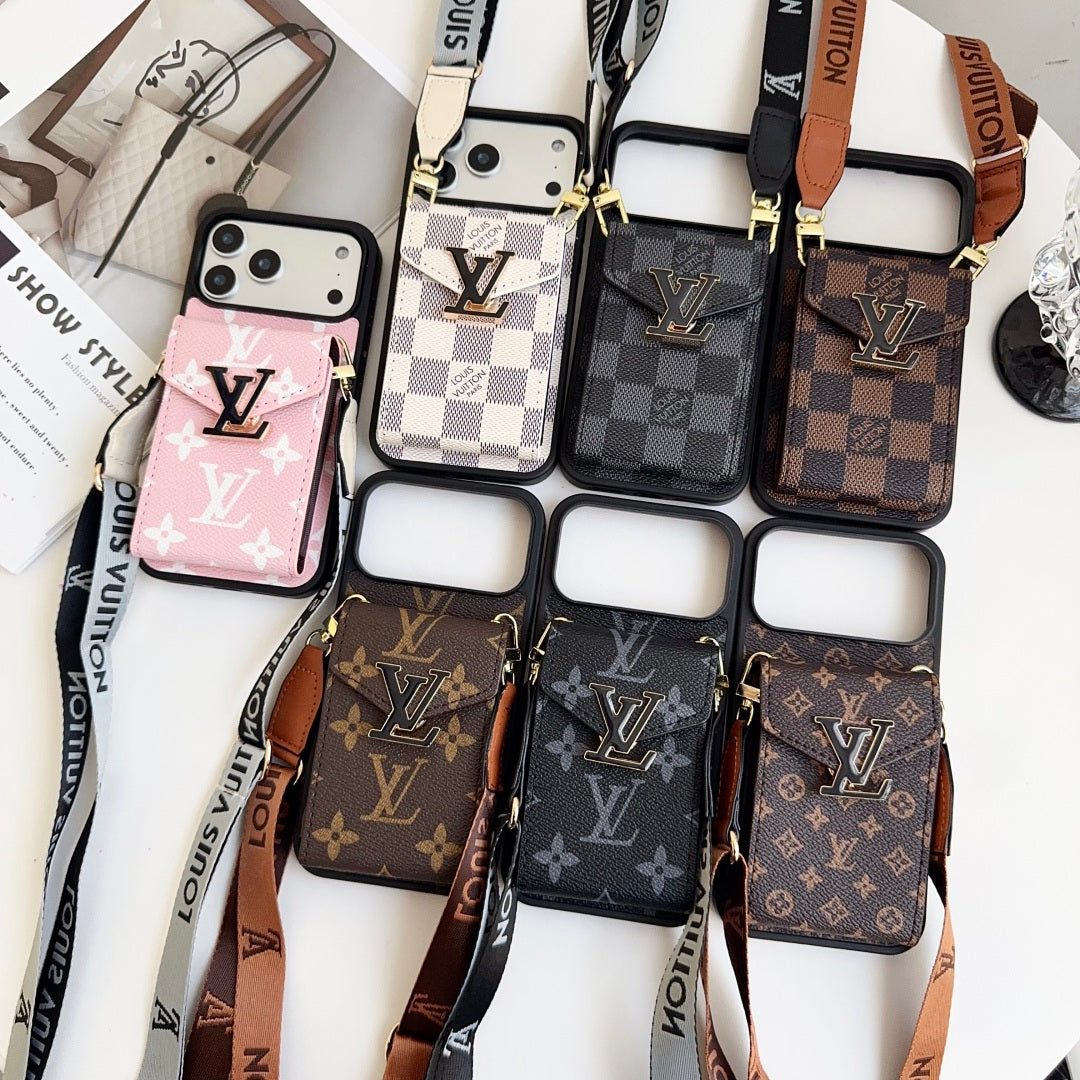 lV Iphone 17 Advanced leather iPhone Case With Card Wallet And Strap