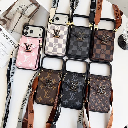 lV Iphone 17 Advanced leather iPhone Case With Card Wallet And Strap