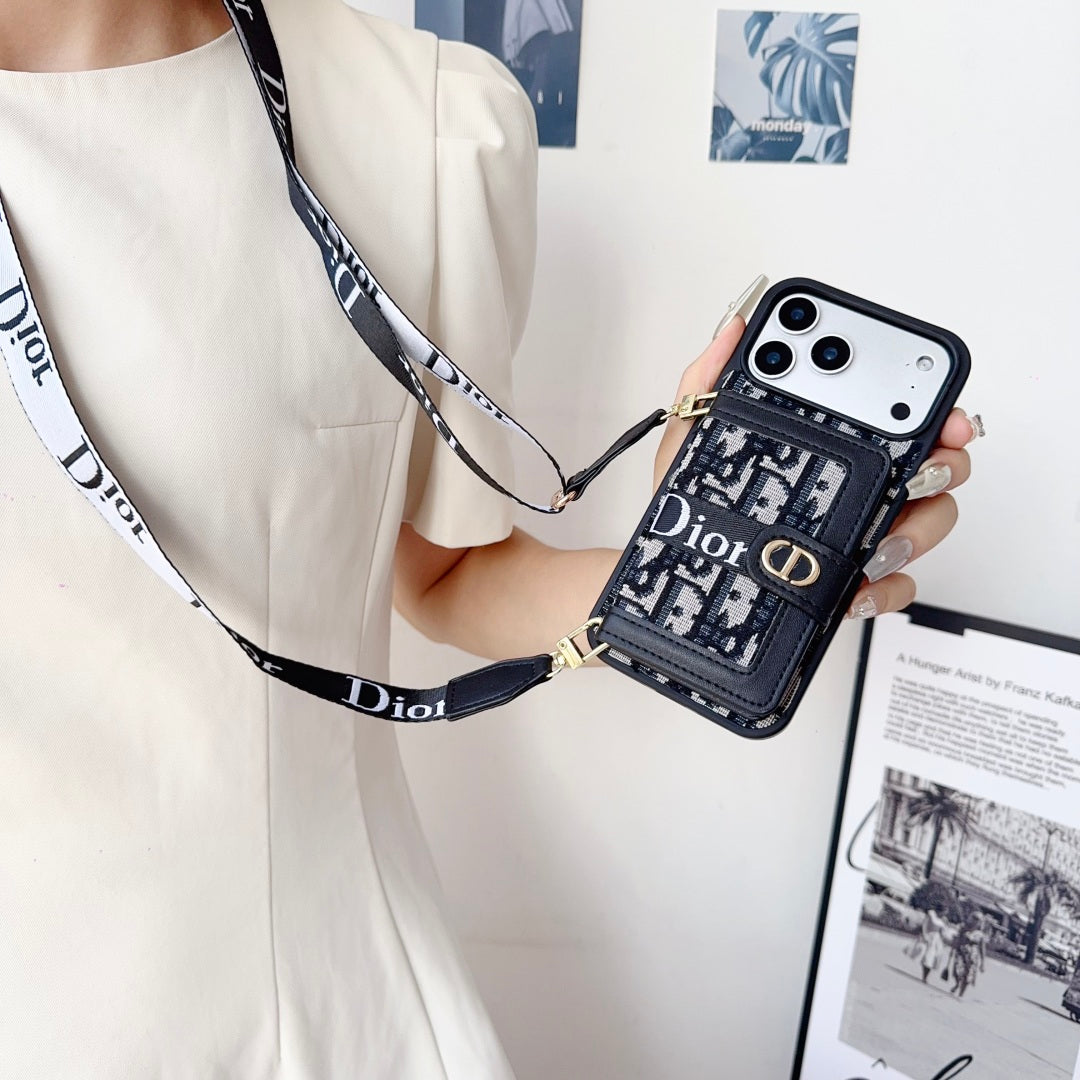 Iphone 17 Dior Advanced leather iPhone Case With Card Wallet And Strap