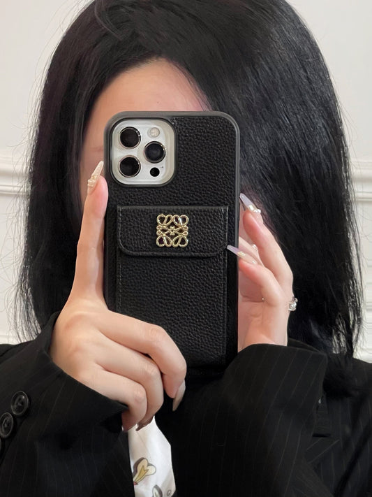 LOEWE iPhone Case With Card Holder Black-QBK240603 - Iphonecasehouse