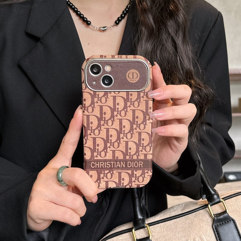CD White & Brown Color Leather iPhone Case - Iphonecasehouse