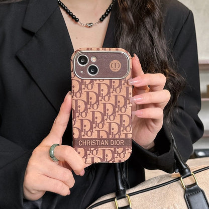 CD White & Brown Color Leather iPhone Case - Iphonecasehouse