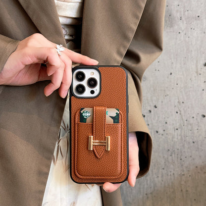 H Card Holder Leather iPhone Case - Iphonecasehouse