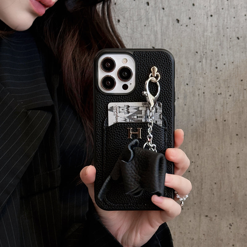 H Card Holder Leather Pendant iPhone Case - Iphonecasehouse