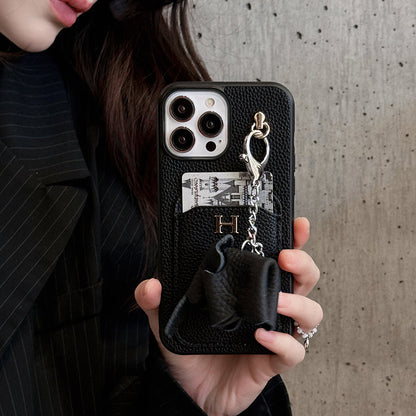 H Card Holder Leather Pendant iPhone Case - Iphonecasehouse