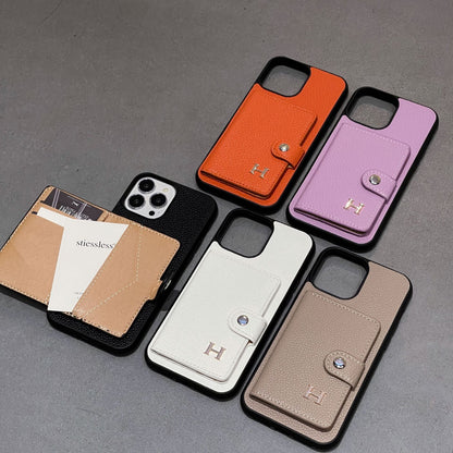 H Leather Card Holder iPhone Case - Iphonecasehouse