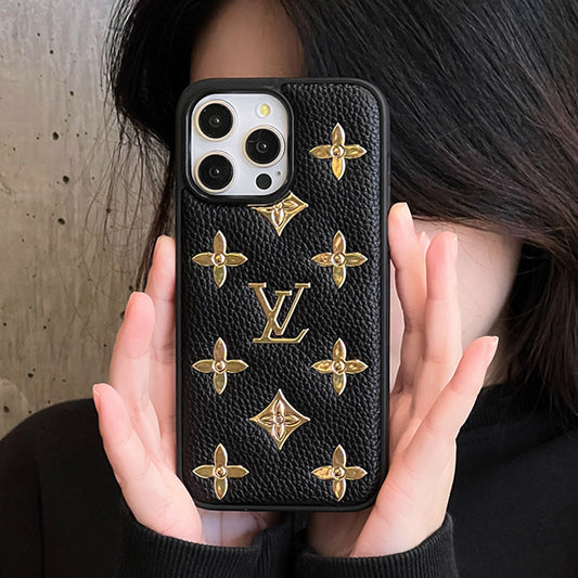 Lou Gold Leather iPhone Case - Iphonecasehouse