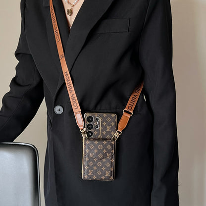 Advanced leather Samsung Case Luxury With Card Wallet And Strap