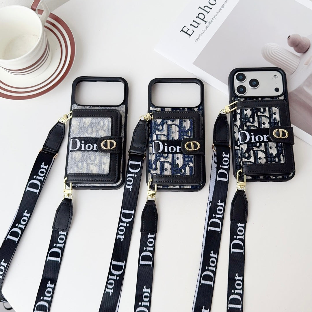 Iphone 17 Dior Advanced leather iPhone Case With Card Wallet And Strap
