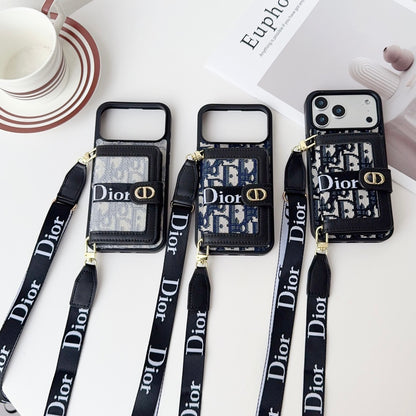 Iphone 17 Dior Advanced leather iPhone Case With Card Wallet And Strap