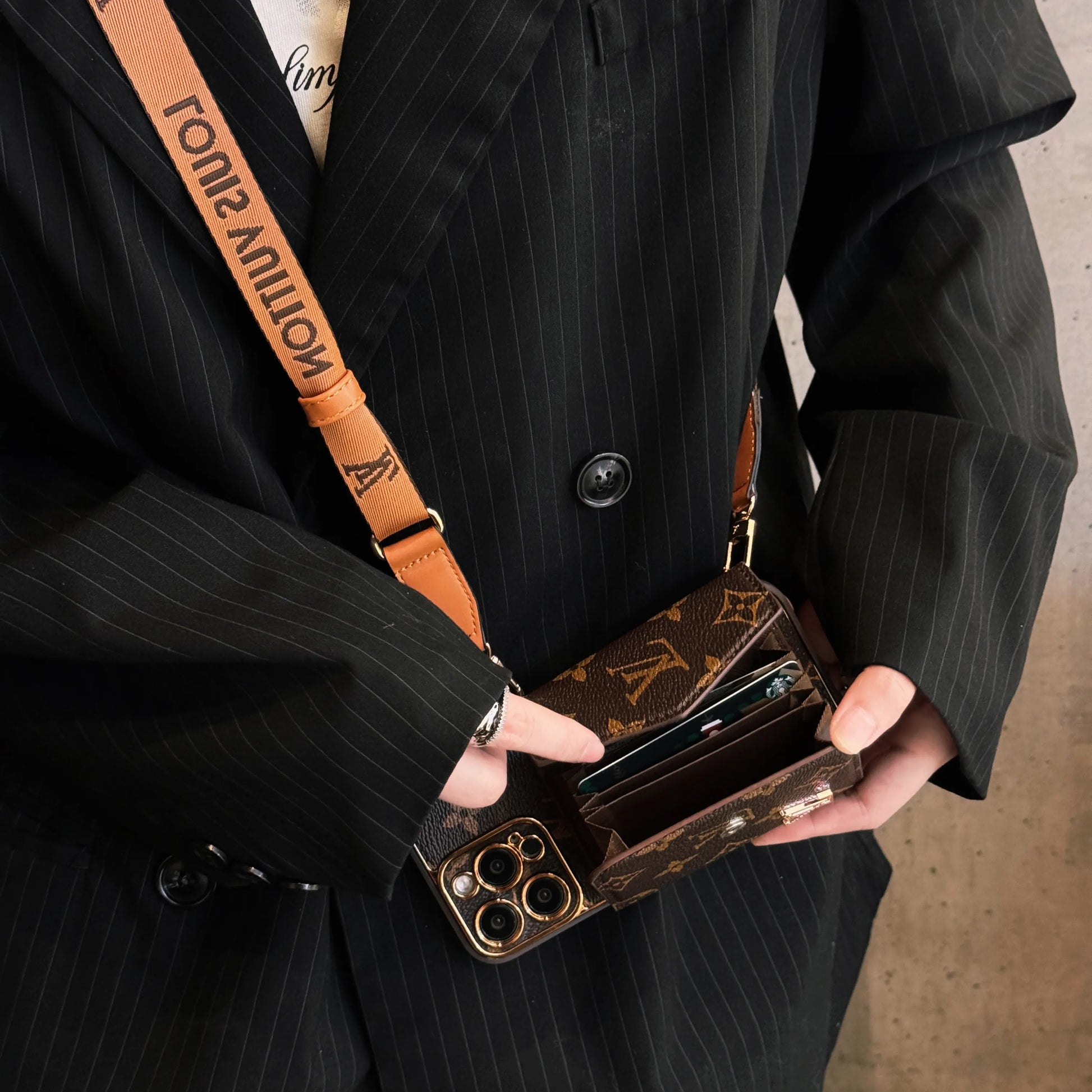 Advanced leather iPhone Case With Wallet And Strap Brown - Iphonecasehouse