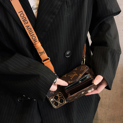 Advanced leather iPhone Case With Wallet And Strap Brown - Iphonecasehouse
