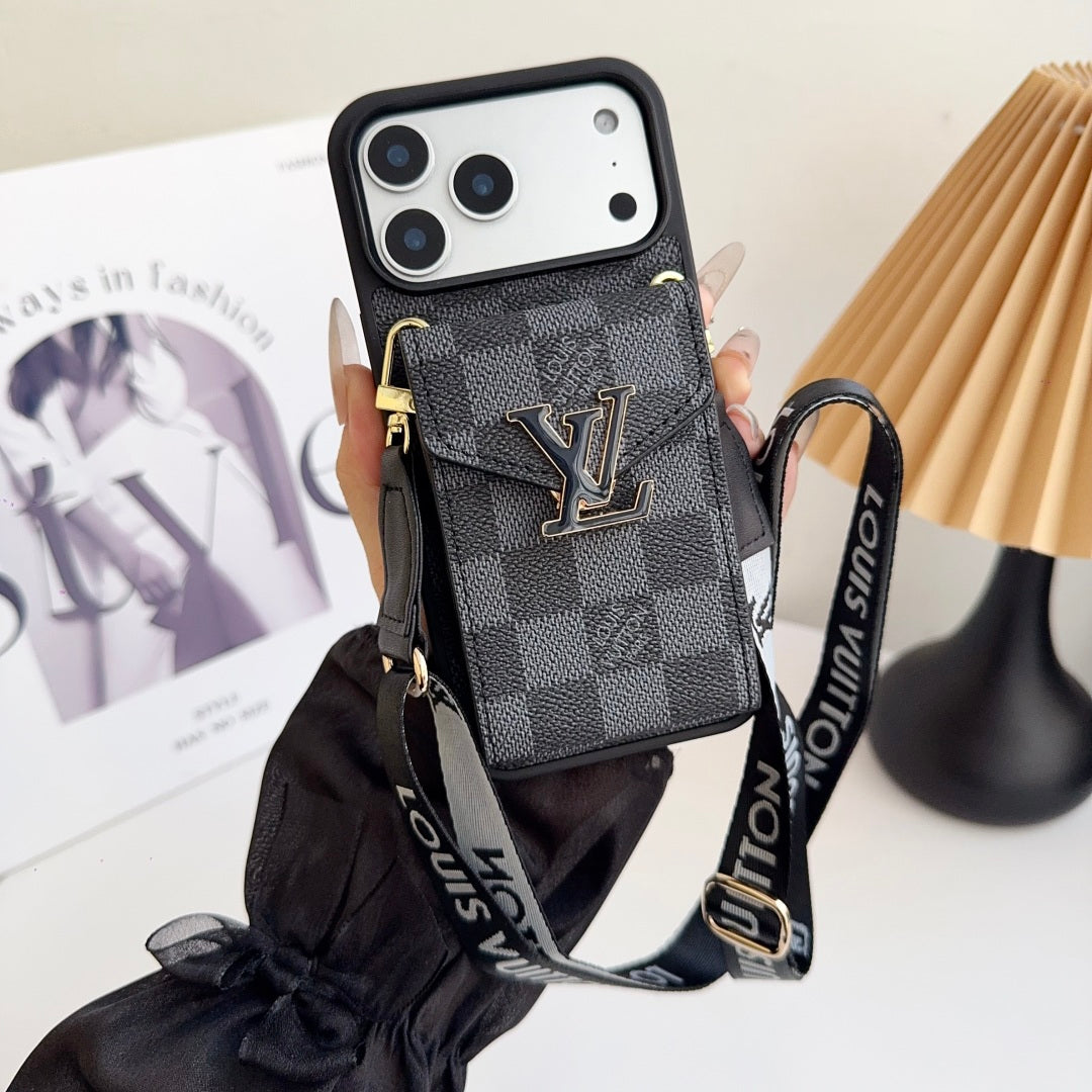 lV Iphone 17 Advanced leather iPhone Case With Card Wallet And Strap