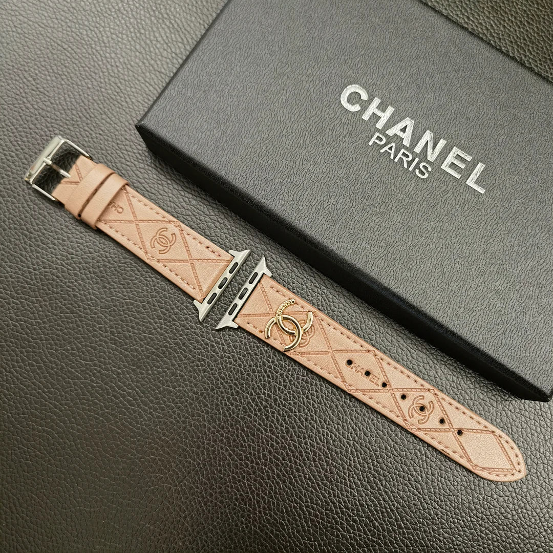 Luxury Gold Monogram 3D Embossed Leather Apple Watch Strap - Iphonecasehouse
