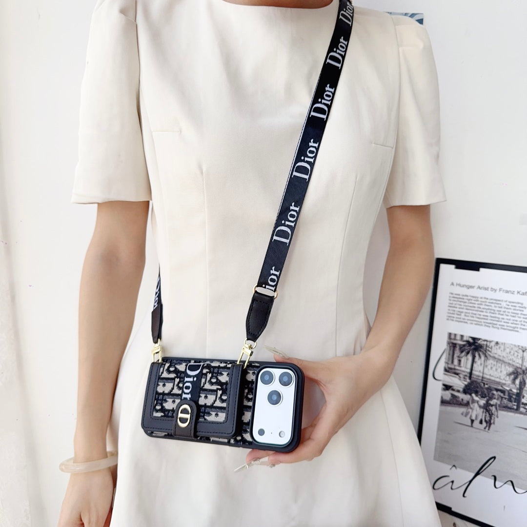 Iphone 17 Dior Advanced leather iPhone Case With Card Wallet And Strap