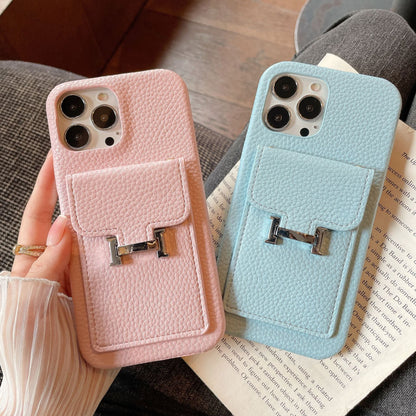 H Card Holder Leather iPhone Case - Iphonecasehouse