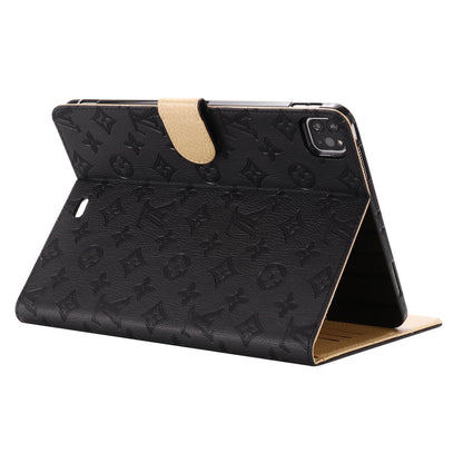 3D Embossed Canvas Monogram Holster Apple iPad Flip Cover With Stand Function - Iphonecasehouse