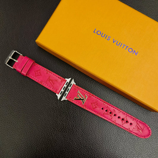 BAND METAL LOGO 3D EMBOSSED MONOGRAM LEATHER APPLE WATCH - Iphonecasehouse