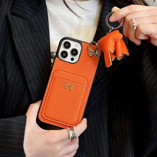 H Card Holder Leather Pendant iPhone Case - Iphonecasehouse