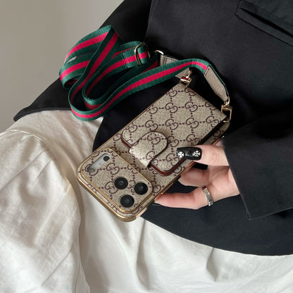 Advanced leather iPhone Case Luxury With Card Wallet And Strap