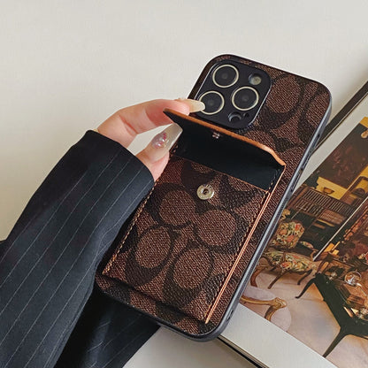 Coach iPhone Case With Wallet Dark Brown-HP240513 - Iphonecasehouse