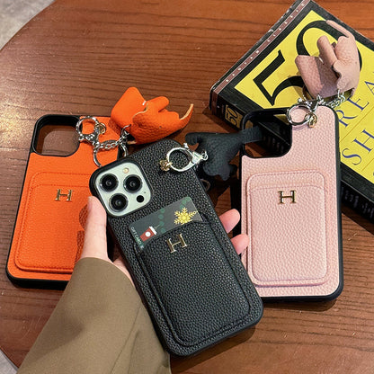 H Card Holder Leather Pendant iPhone Case - Iphonecasehouse