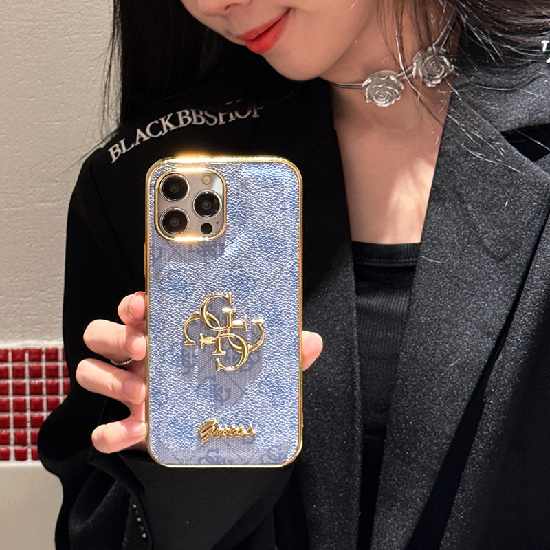 Gue Gold Logo Leather iPhone Case - Iphonecasehouse