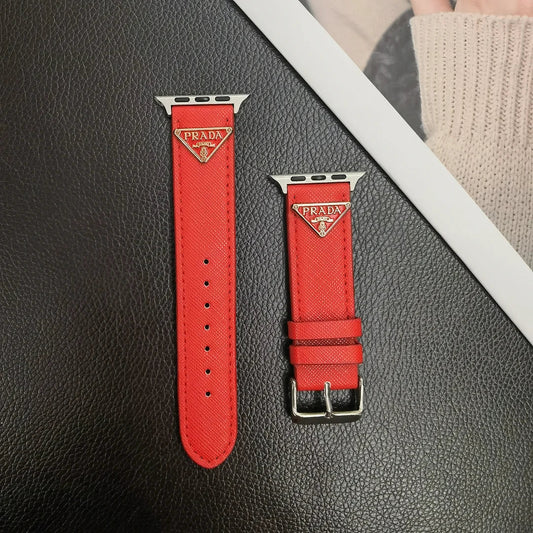 Double Triangle Monogram Label Leather Apple Watch Band - Iphonecasehouse