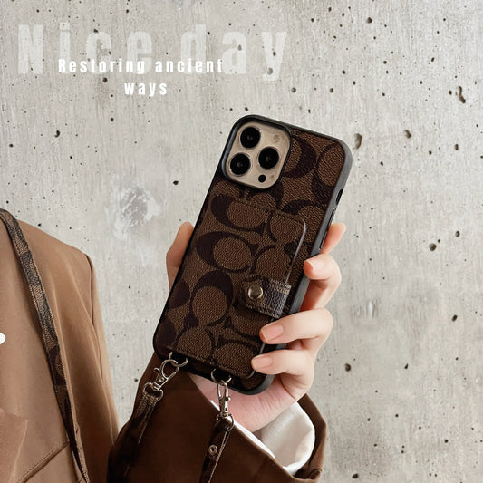 Coach iPhone Case With Wallet And Strap Brown -SZK240402 - Iphonecasehouse