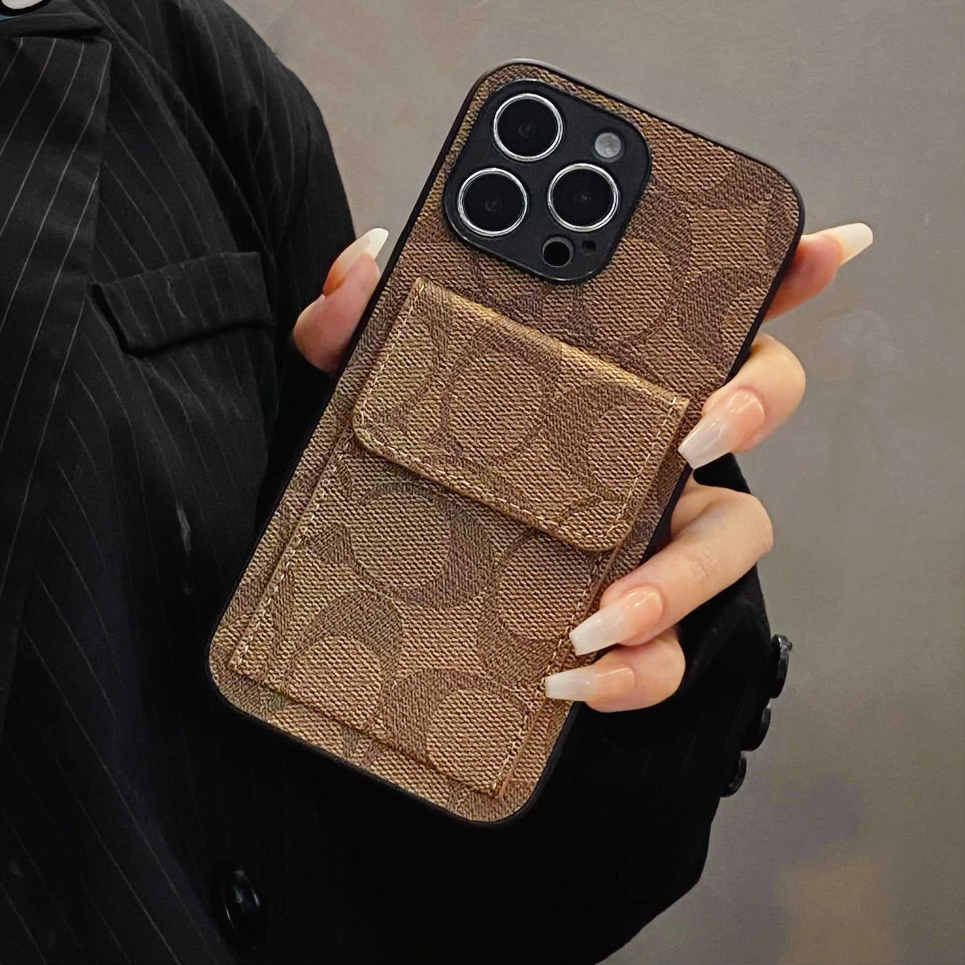 Coach iPhone Case With Wallet Light Brown-HP240513 - Iphonecasehouse