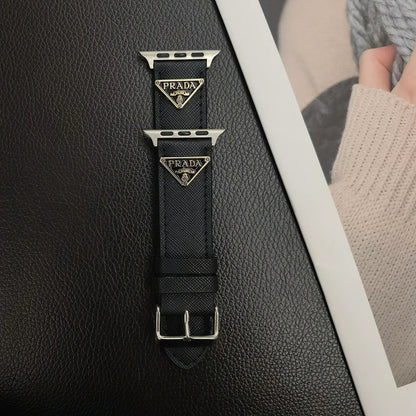 Double Triangle Monogram Label Leather Apple Watch Band - Iphonecasehouse