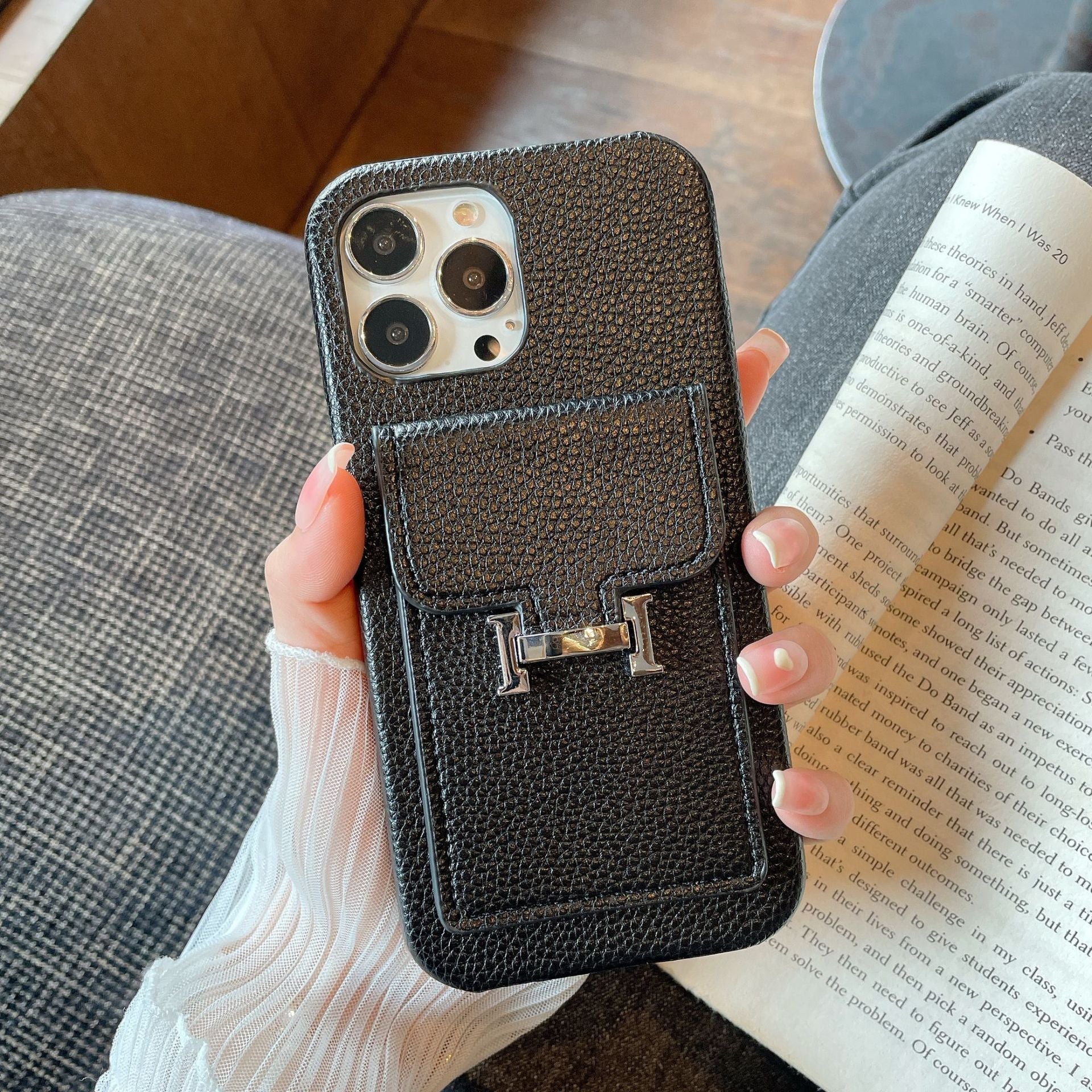H Card Holder Leather iPhone Case - Iphonecasehouse