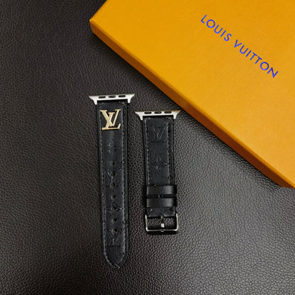 BAND METAL LOGO 3D EMBOSSED MONOGRAM LEATHER APPLE WATCH - Iphonecasehouse