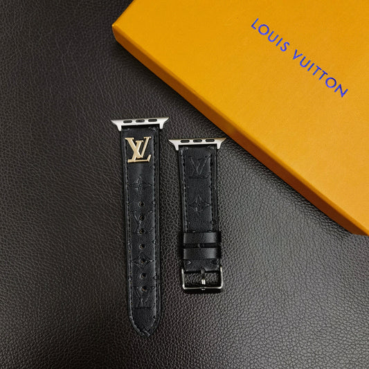 BAND METAL LOGO 3D EMBOSSED MONOGRAM LEATHER APPLE WATCH - Iphonecasehouse