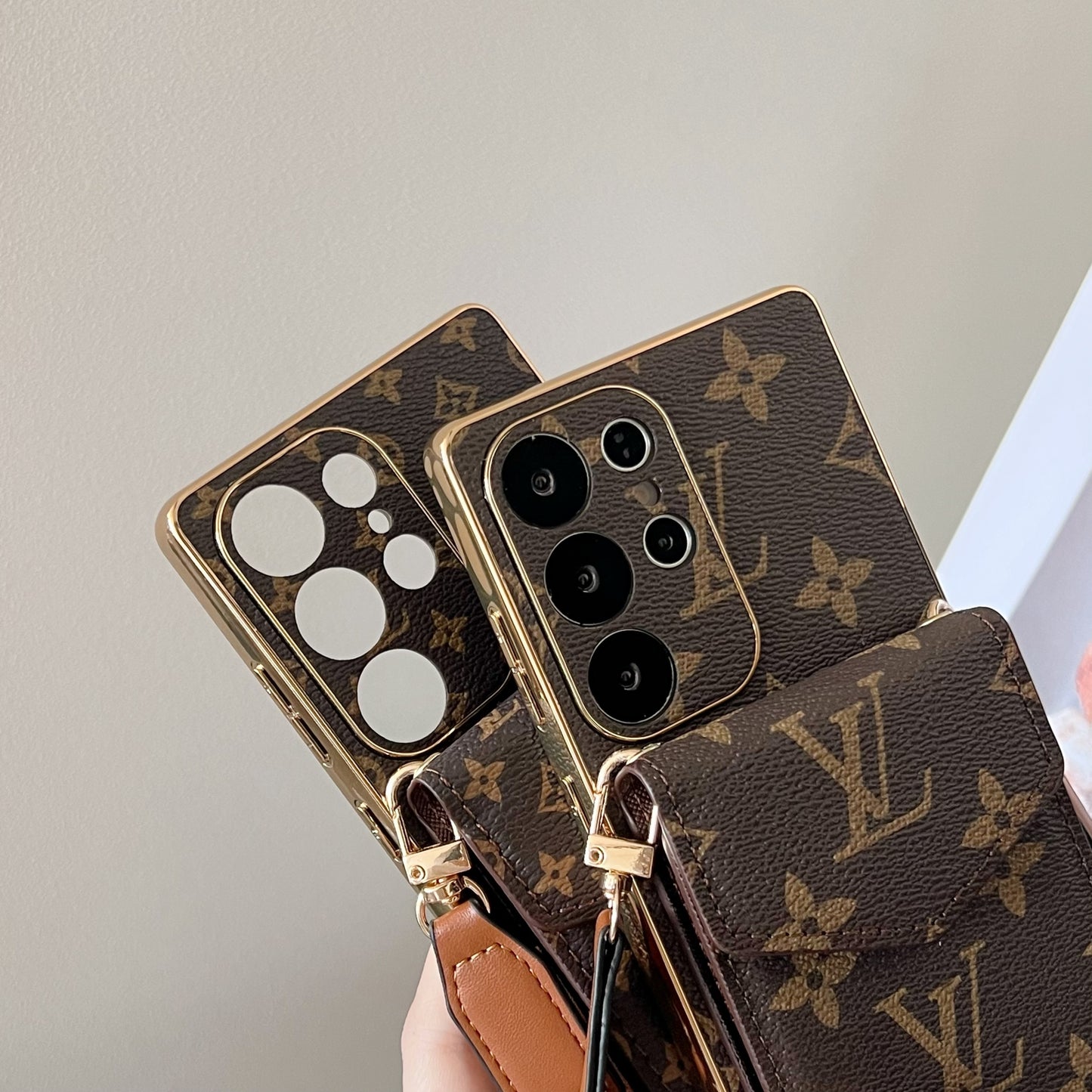 Advanced leather Samsung Case Luxury With Card Wallet And Strap