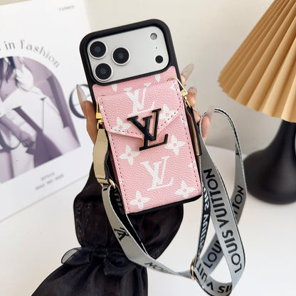 lV Iphone 17 Advanced leather iPhone Case With Card Wallet And Strap